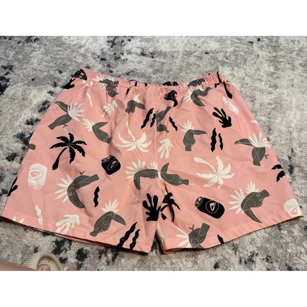 Reef Shorts Mens Size XL Pink Coral Toucan Tropical Bird Print Surf Swim Trunks